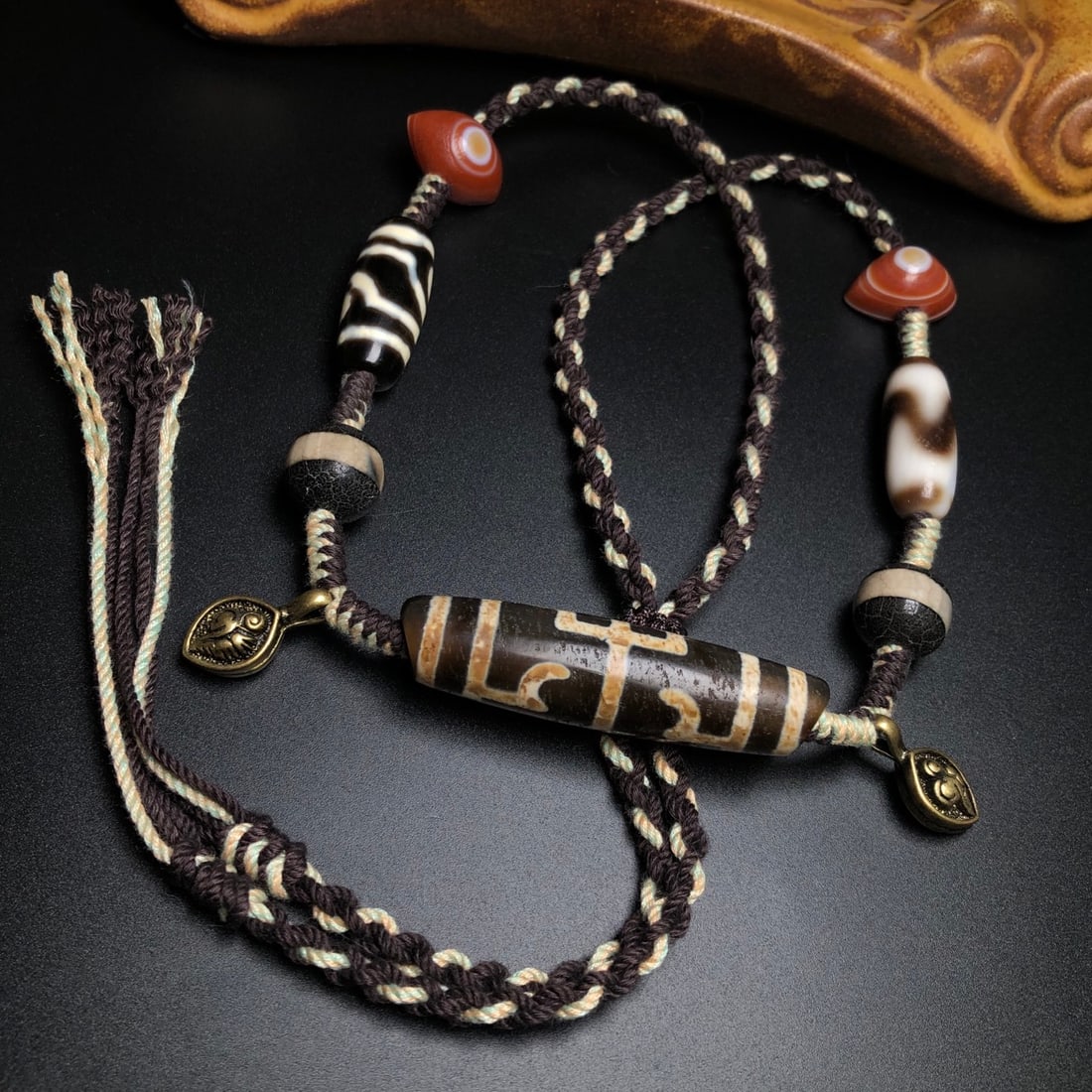 Hand-Woven Old Tibetan DZI Agate Necklace - 5