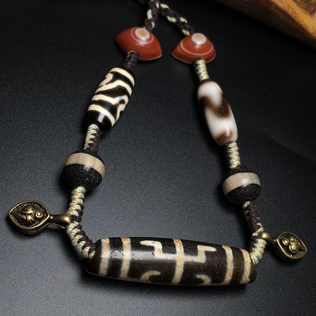 Hand-Woven Old Tibetan DZI Agate Necklace - 6