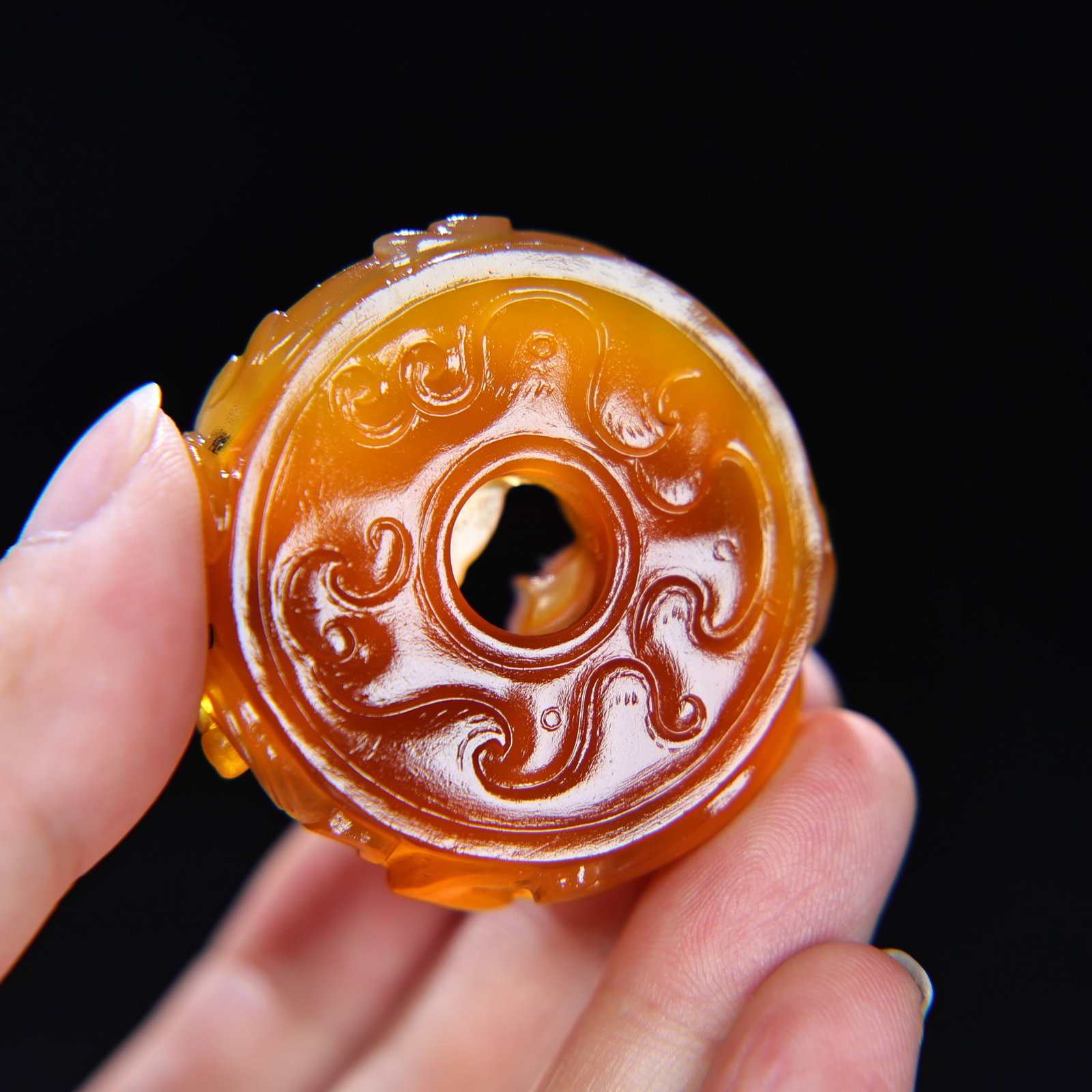 Oragon Agate Hand Carved Dragon Phoenix Bi Pendant - 2