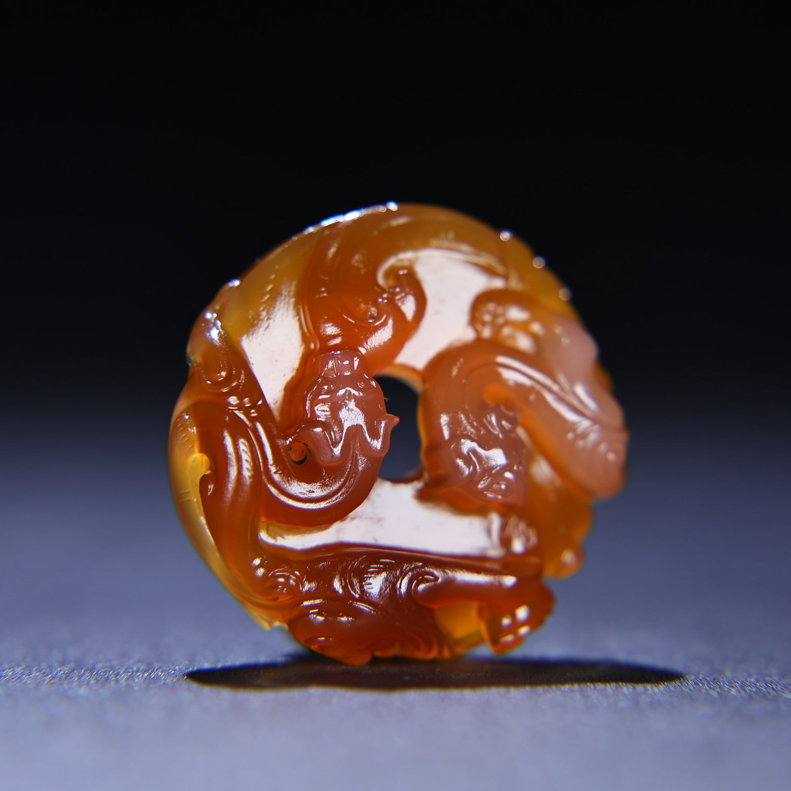 Oragon Agate Hand Carved Dragon Phoenix Bi Pendant - 7
