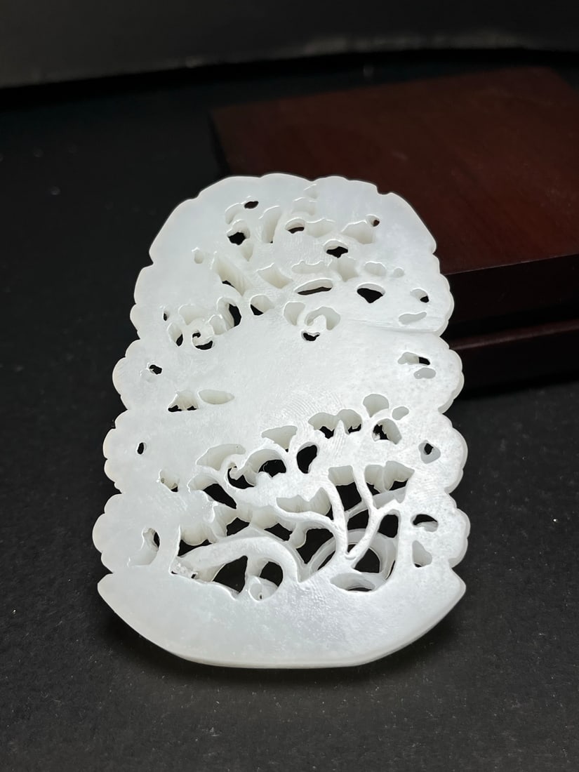 Openwork Natural White Hetian Jade Crane Pendant - 5