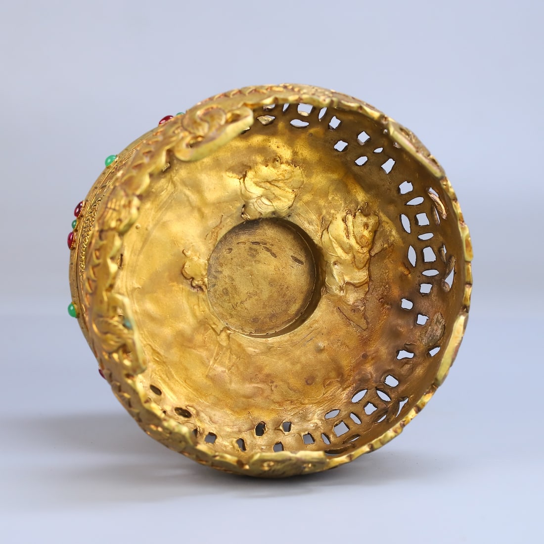 Gilt Gold Bronze Inlay Gem Incense Burner - 6