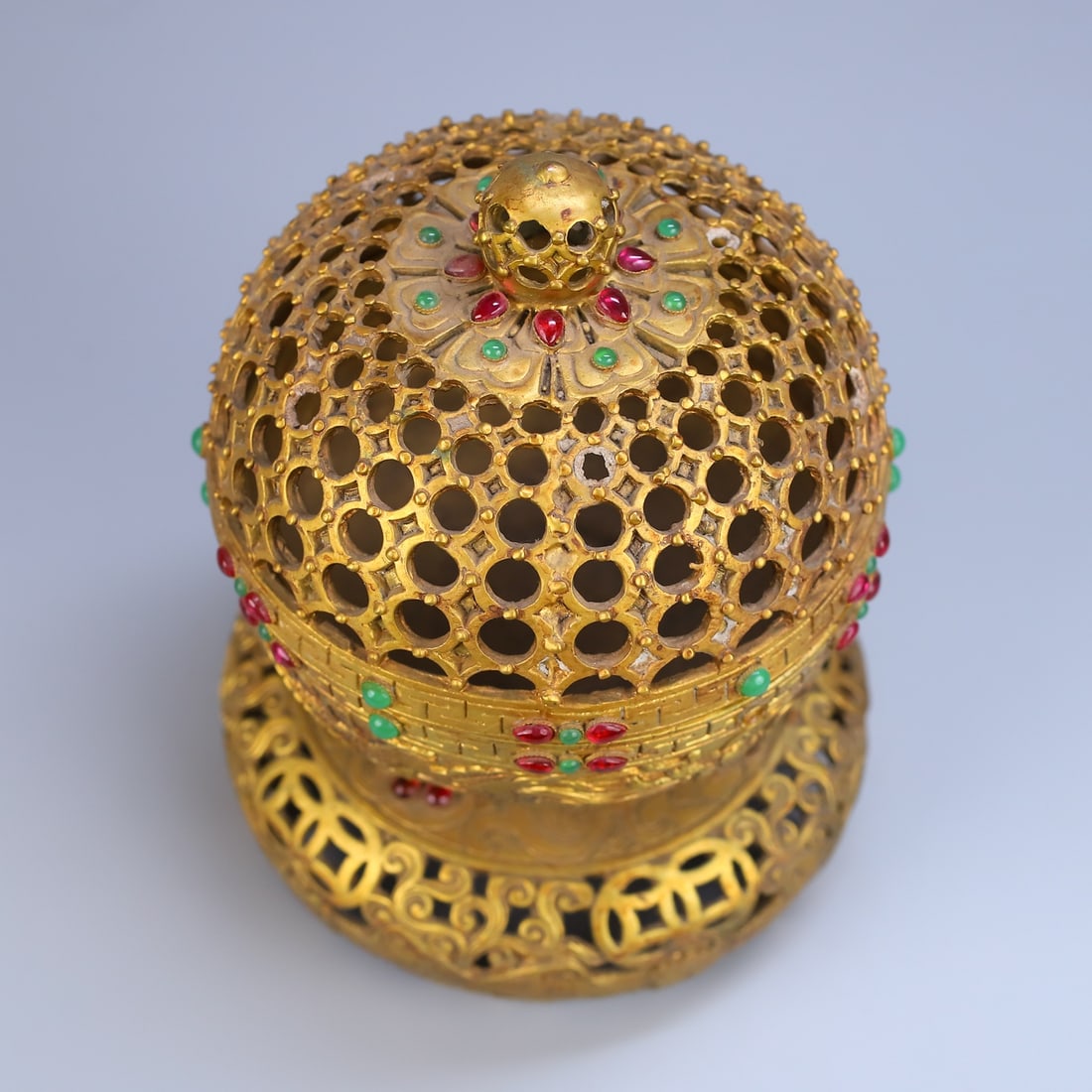 Gilt Gold Bronze Inlay Gem Incense Burner - 7