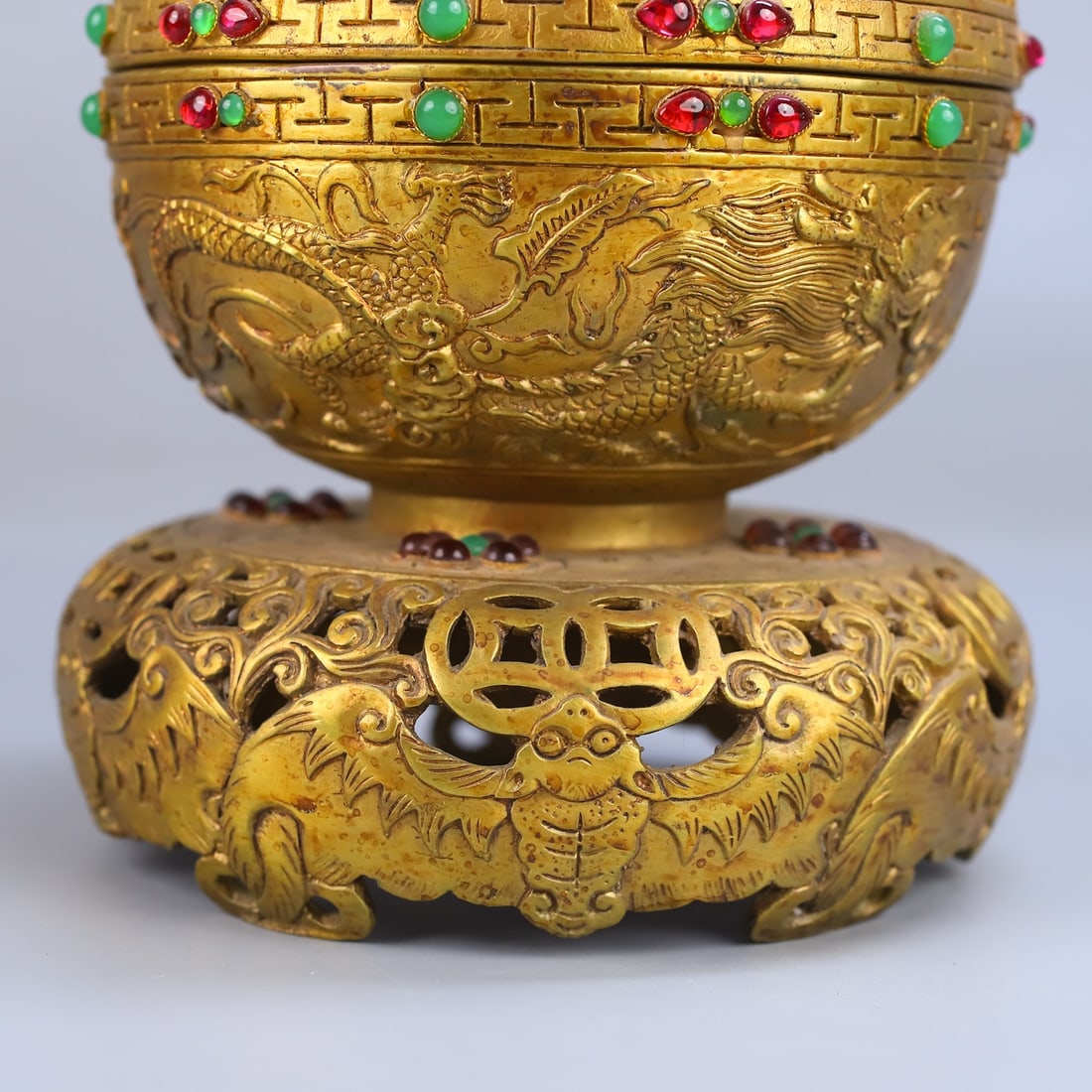 Gilt Gold Bronze Inlay Gem Incense Burner - 9