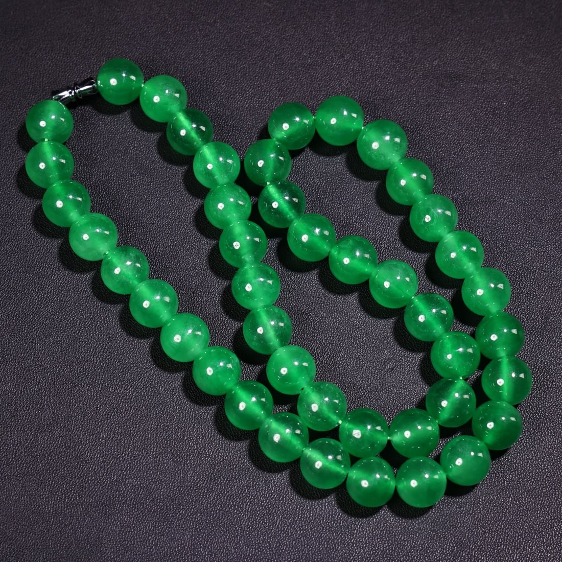 12mm Natural Green Jadeite Beads Necklace - 2