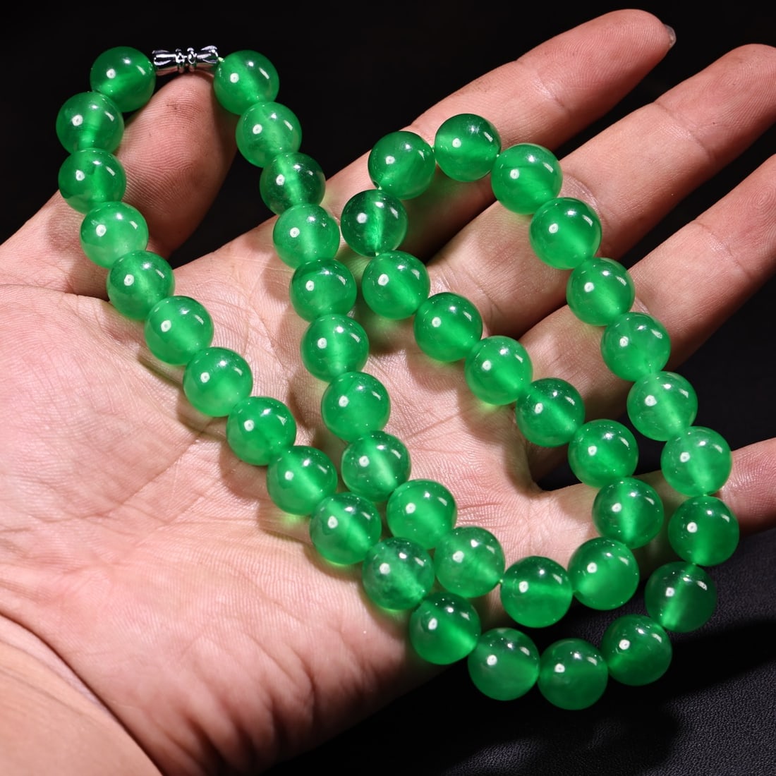 12mm Natural Green Jadeite Beads Necklace - 9