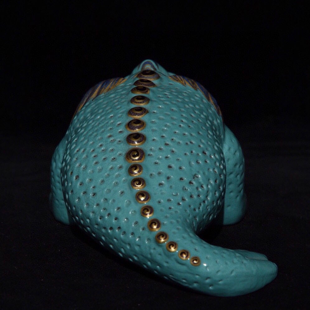 Vintage Gilt Gold Turquoise Glaze Porcelain Fortune Toad Statue - 3