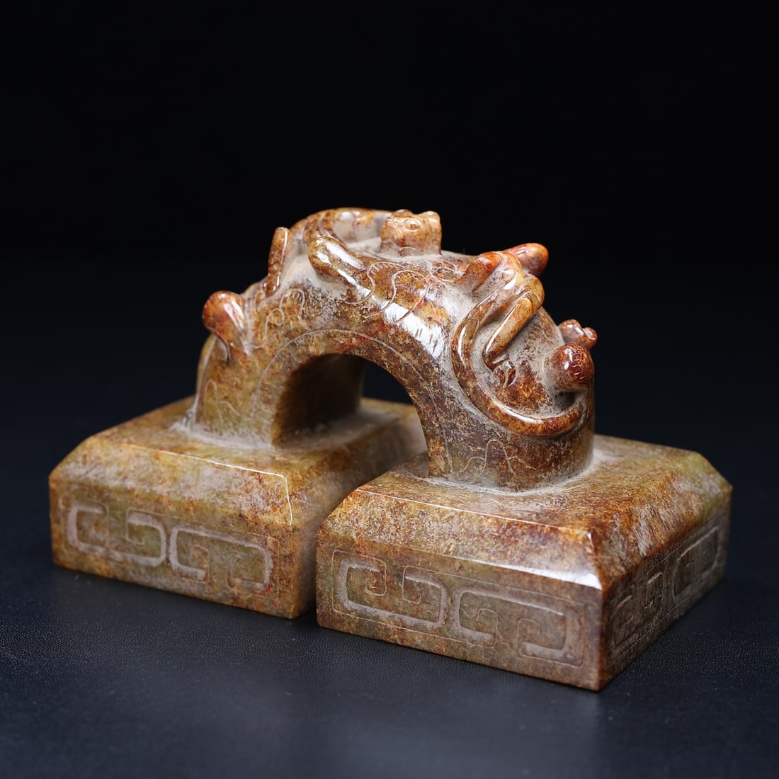 Vintage Hetian Jade Carved Chi Dragon Seal - 4