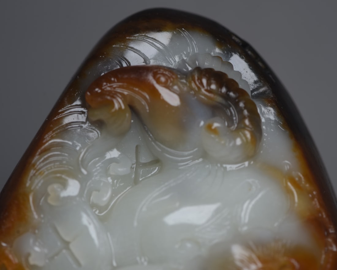Natural Hetian Jade Hand Carved Ruyi Sheep Statue - 6