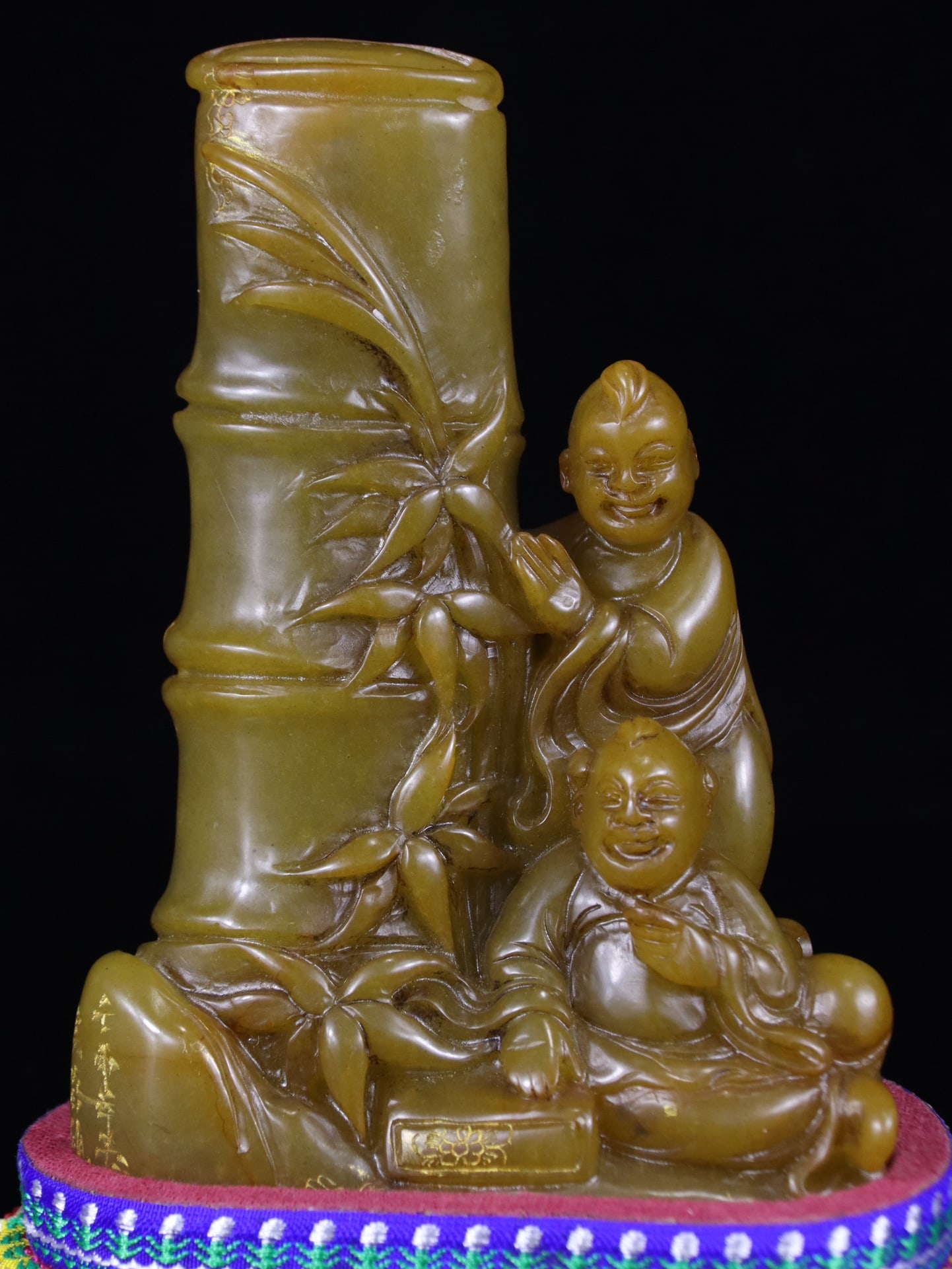 Shoushan Soapstone Hand-Carved Seal/Stamp Bamboo Kids - 2