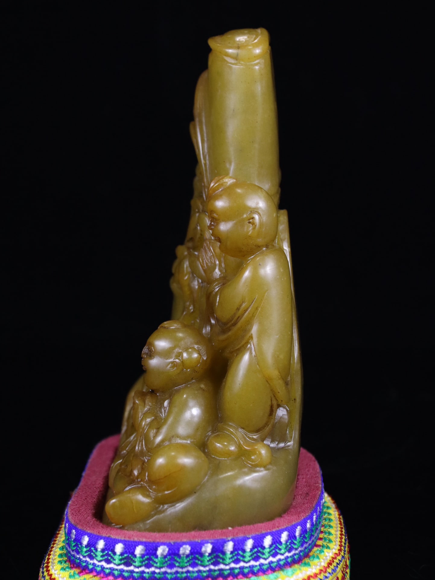 Shoushan Soapstone Hand-Carved Seal/Stamp Bamboo Kids - 3
