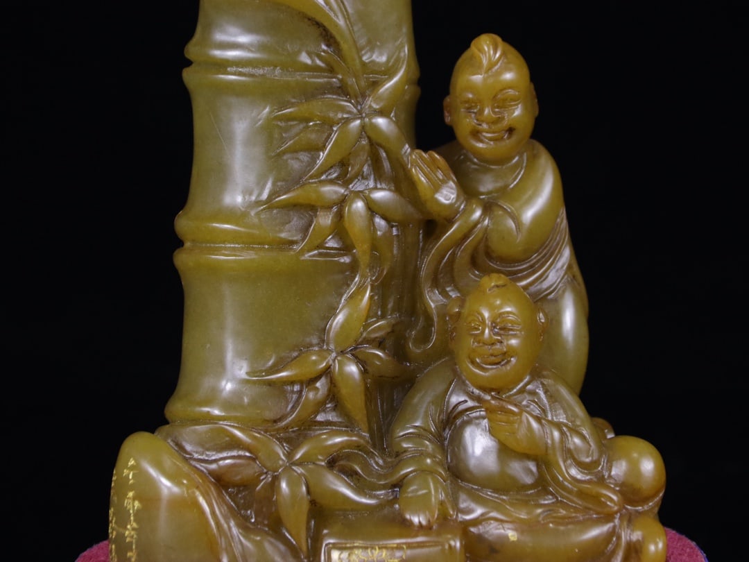 Shoushan Soapstone Hand-Carved Seal/Stamp Bamboo Kids - 6