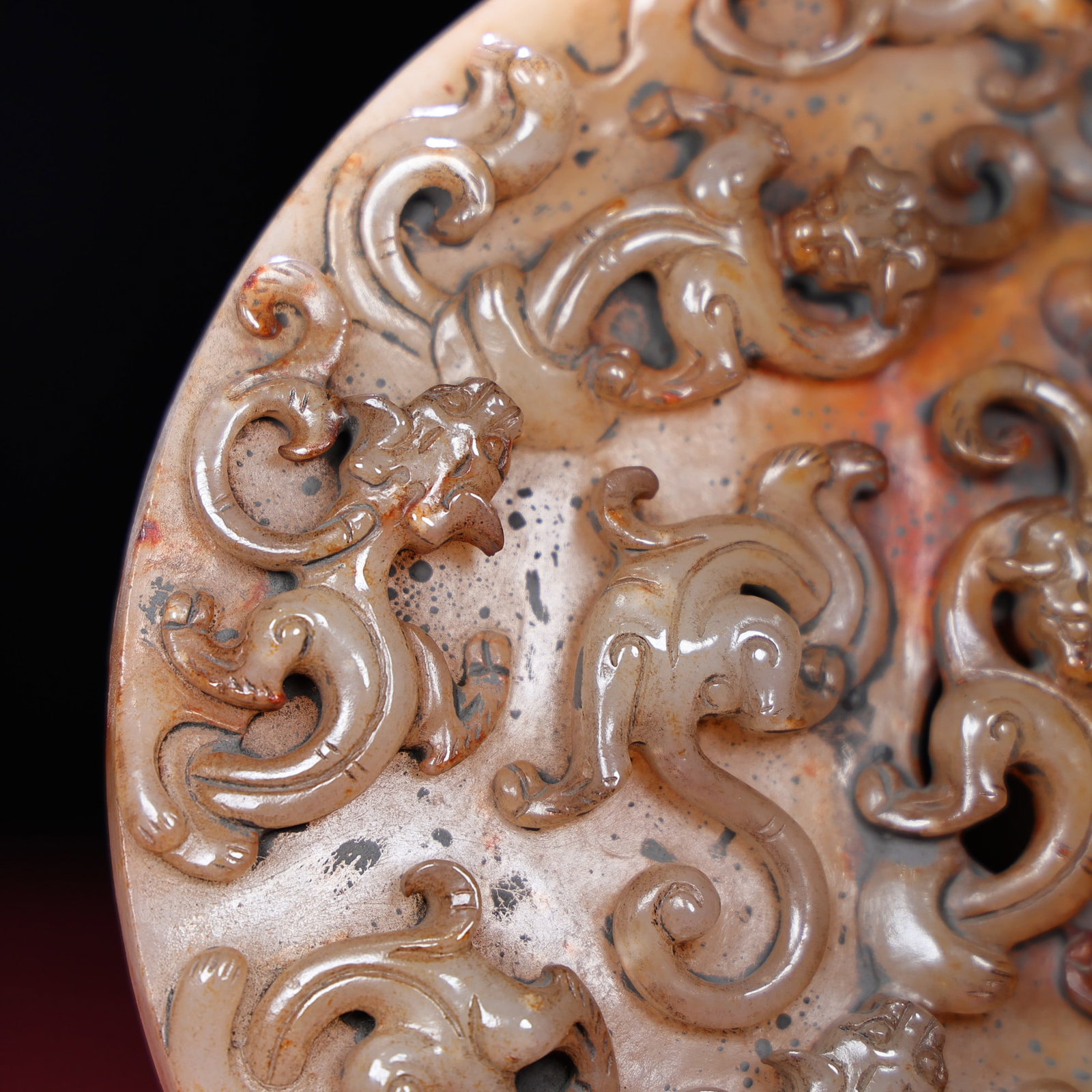 Vintage Hetian Jade Hand Carved Chi Dragon Bi Statue - 2