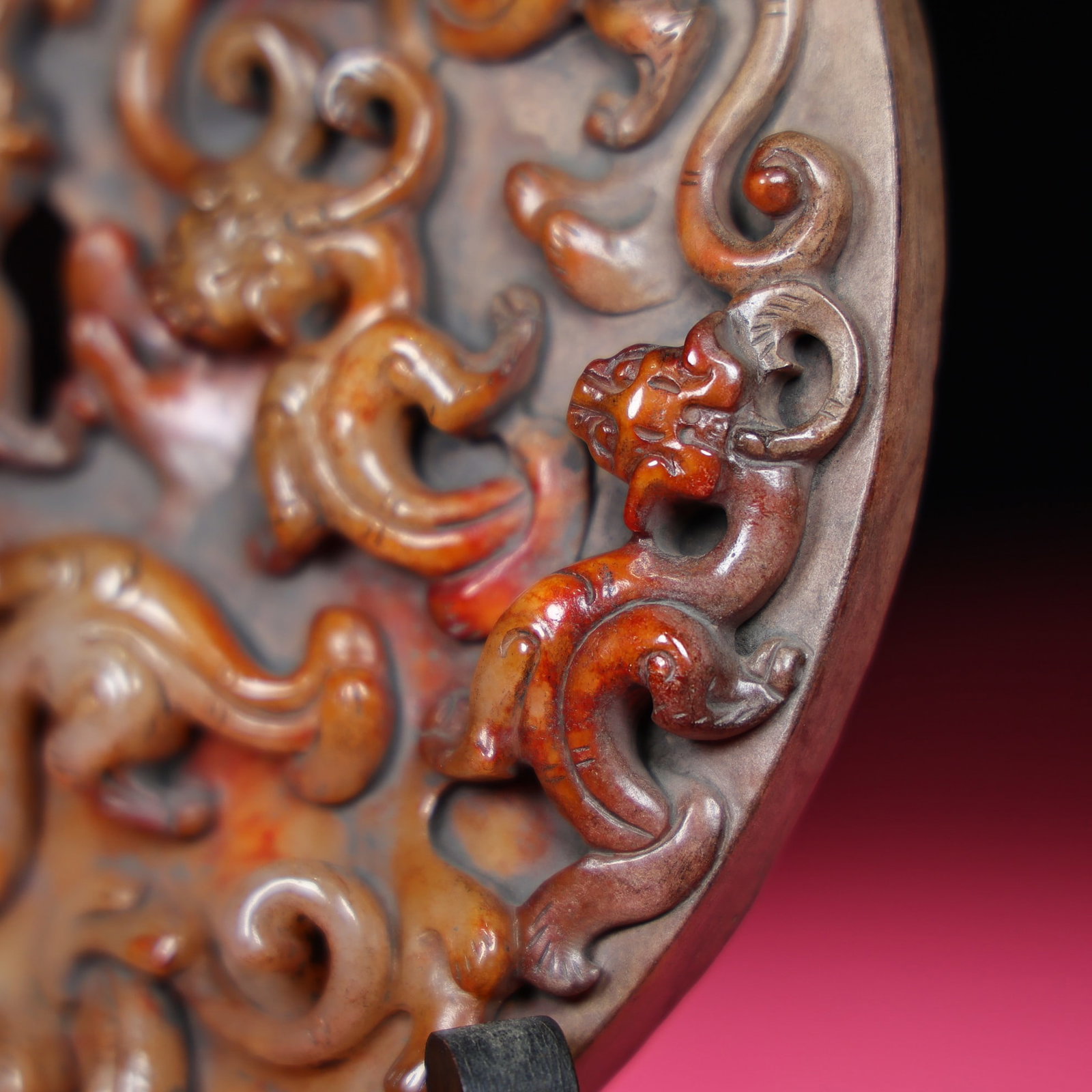 Vintage Hetian Jade Hand Carved Chi Dragon Bi Statue - 6