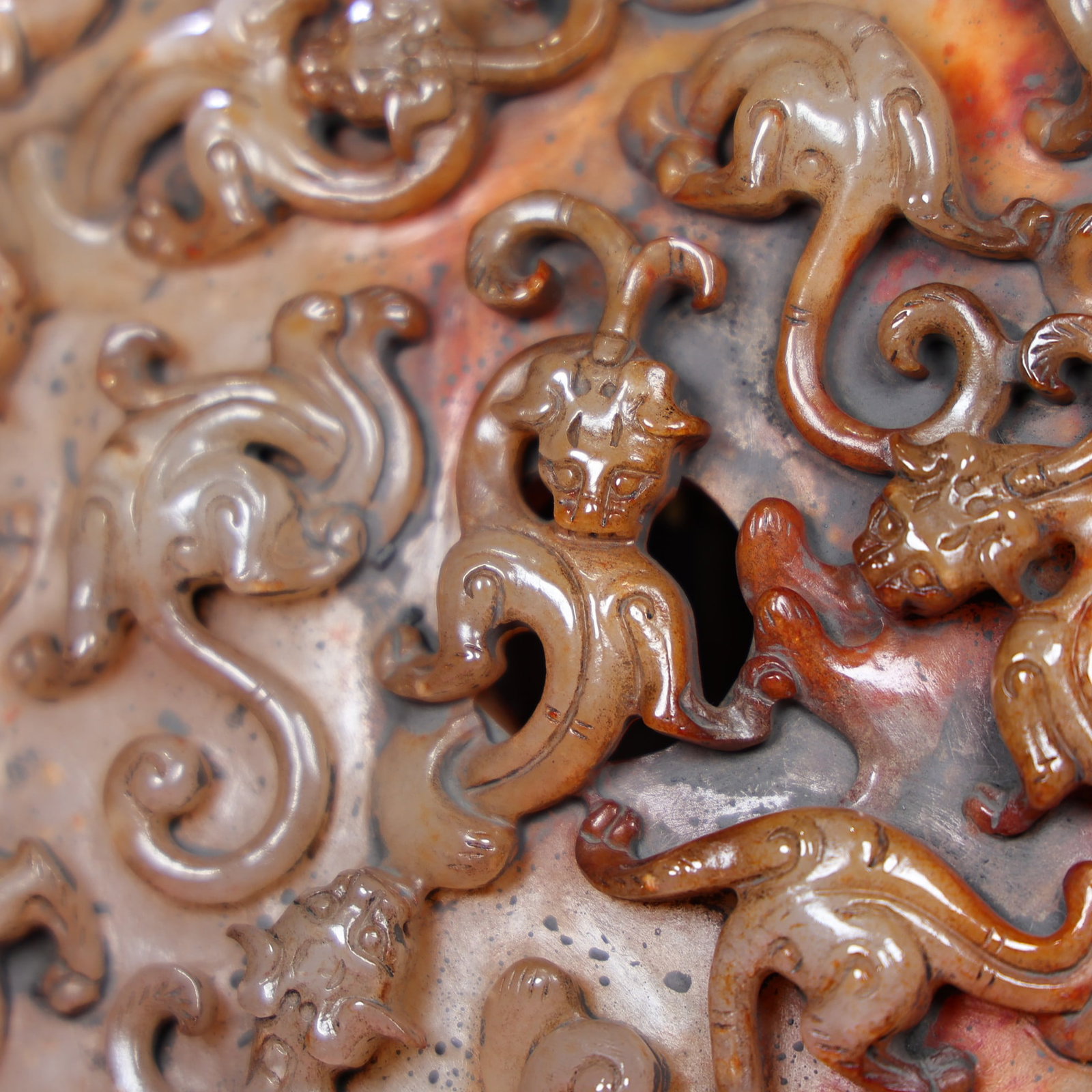 Vintage Hetian Jade Hand Carved Chi Dragon Bi Statue - 8