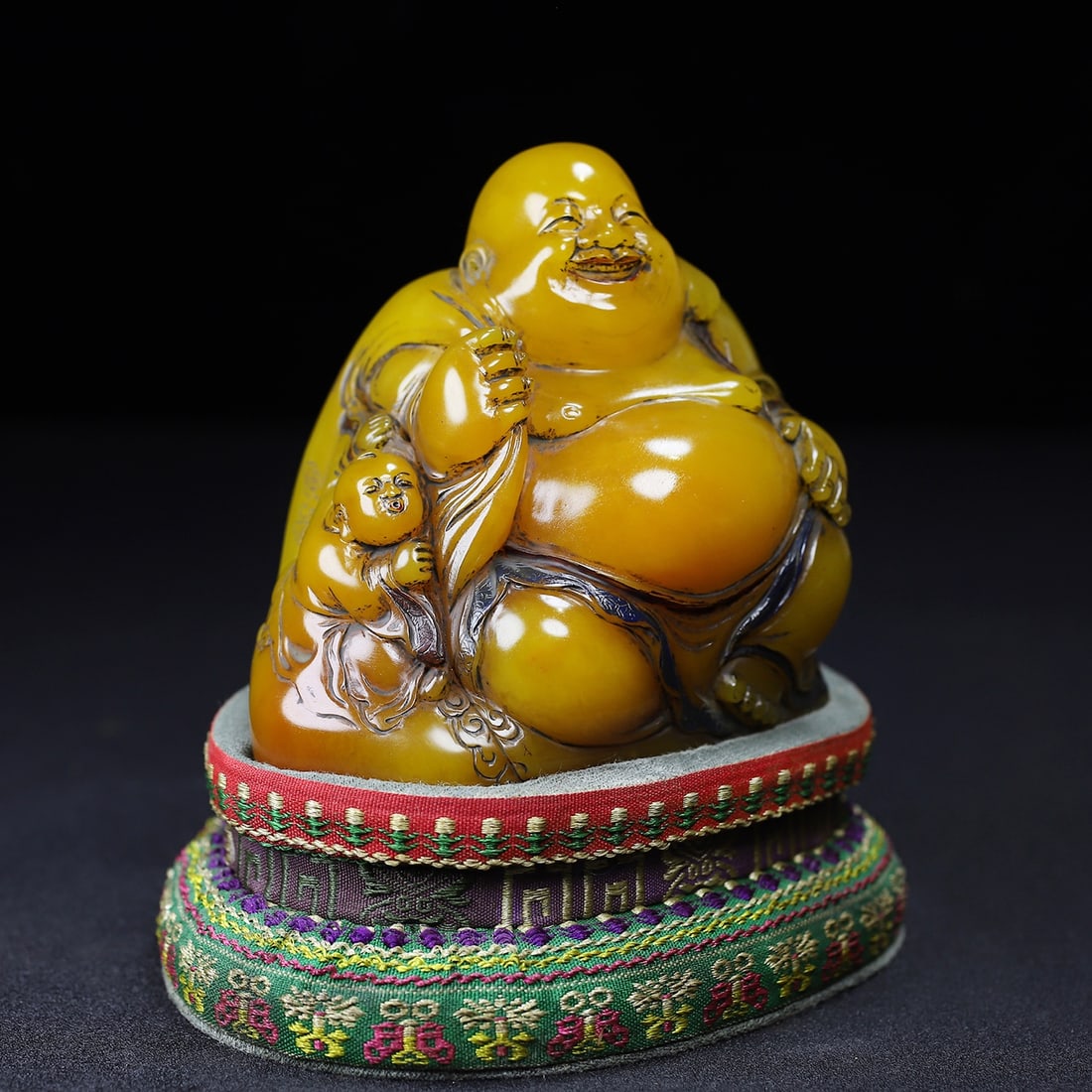 Vintage Shoushan Soapstone Hand-Carved Statue Laughing Buddha - 3