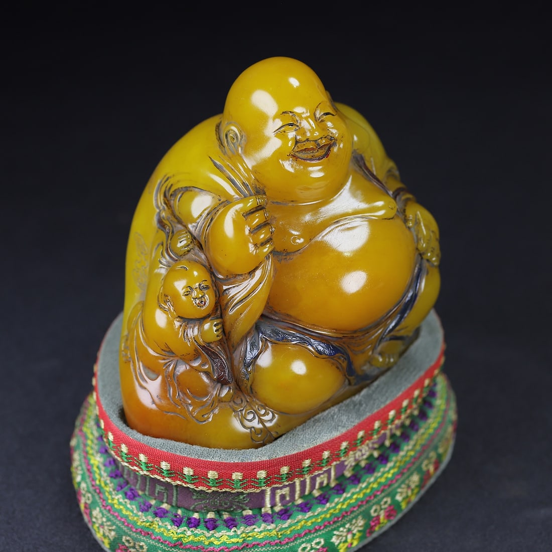 Vintage Shoushan Soapstone Hand-Carved Statue Laughing Buddha - 4