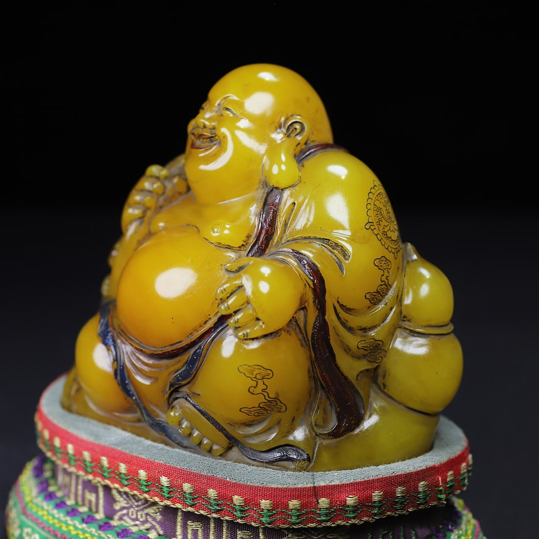 Vintage Shoushan Soapstone Hand-Carved Statue Laughing Buddha - 5