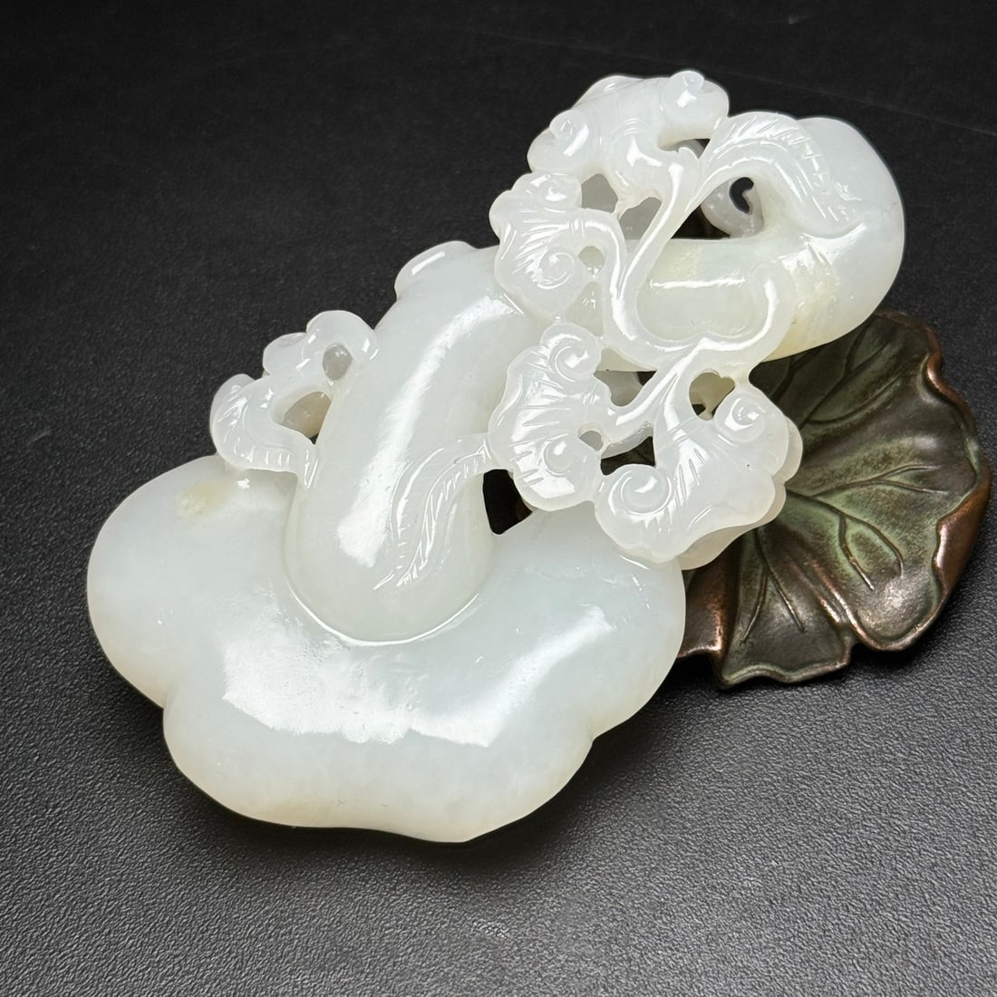 Natural Hetian Jade Carved Ruyi Statue Pendant - 2