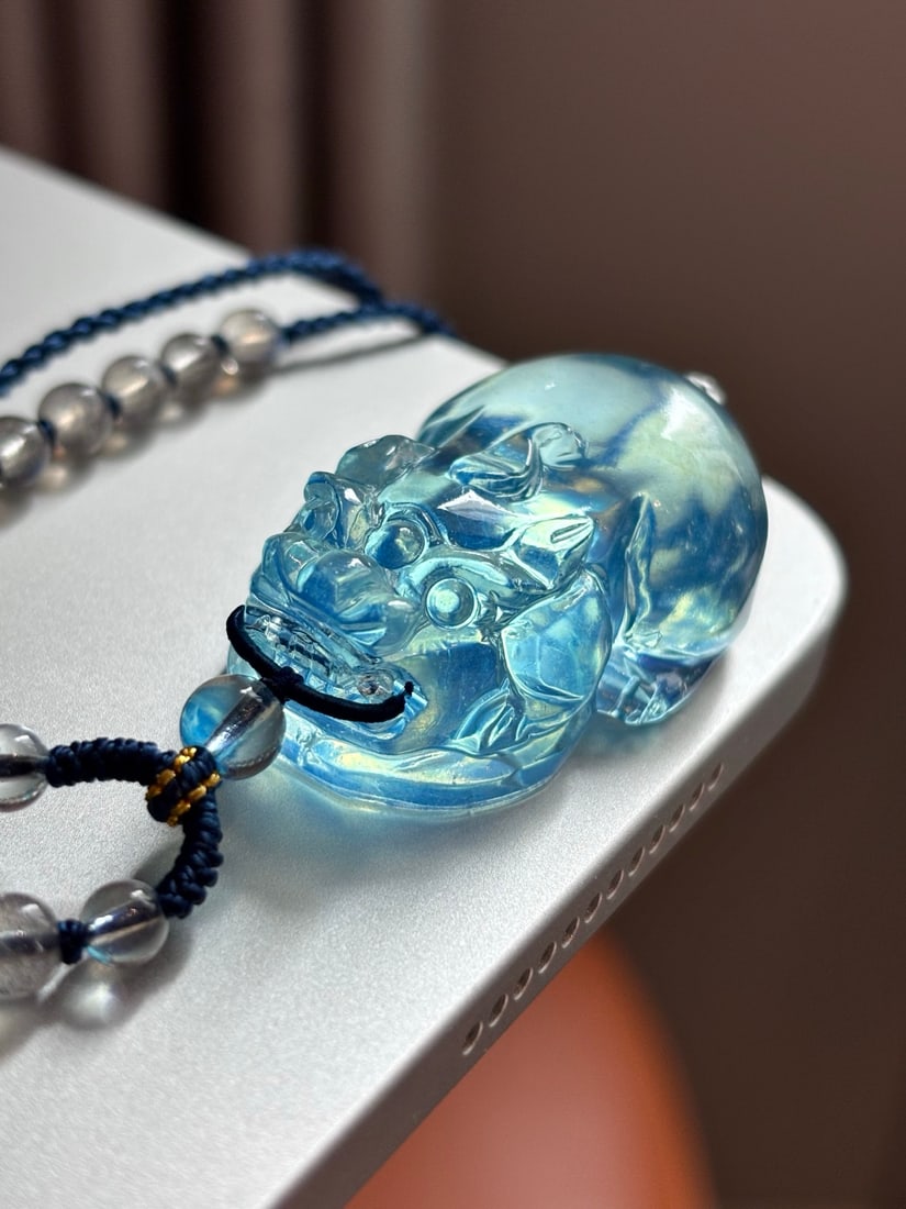 Beautiful Natural Aquamarine Pixiu Pendant - 4