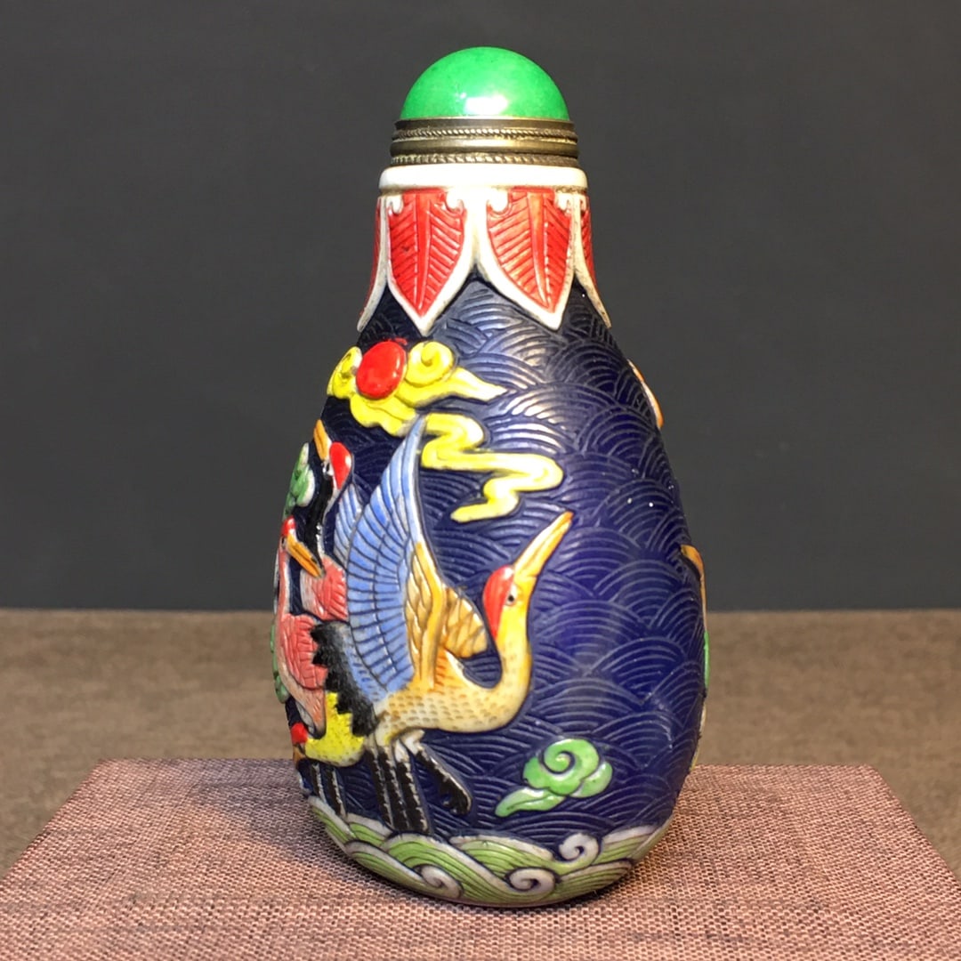 Old Peking Glass Crane Snuff Bottle - 6