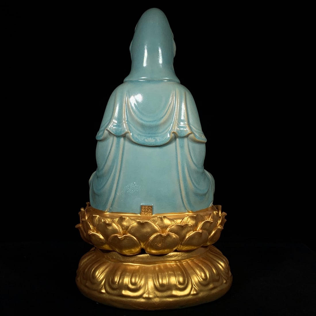 Gilt Gold Ru Kiln Porcelain Lotus Kwan-yin Statue - 3