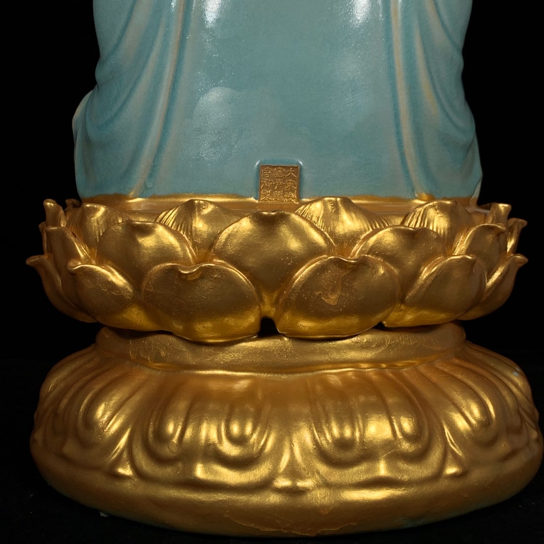 Gilt Gold Ru Kiln Porcelain Lotus Kwan-yin Statue - 8