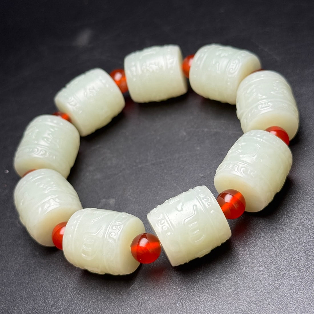 Old Hetian Jade & Red Agate Bracelet - 3