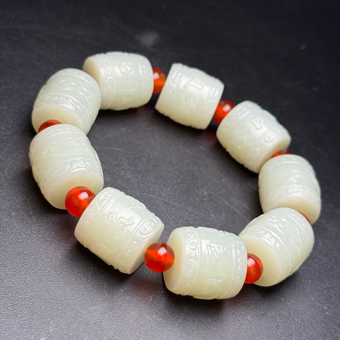 Old Hetian Jade & Red Agate Bracelet - 4