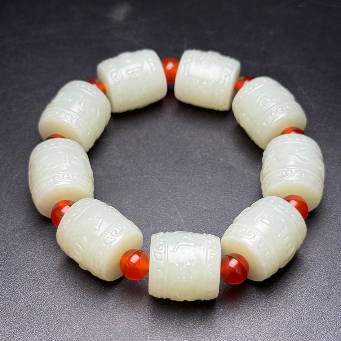 Old Hetian Jade & Red Agate Bracelet - 5