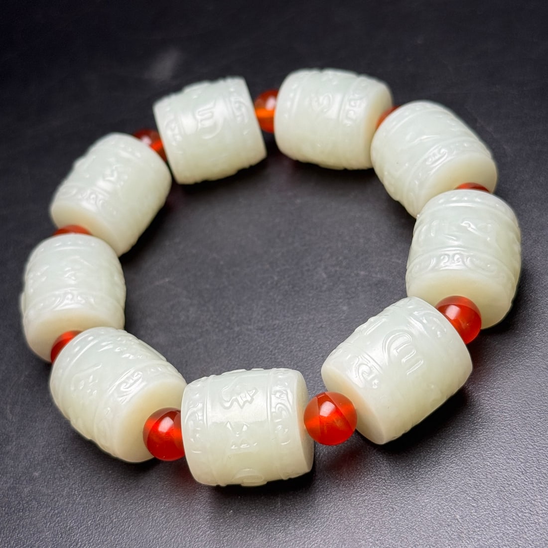 Old Hetian Jade & Red Agate Bracelet - 6