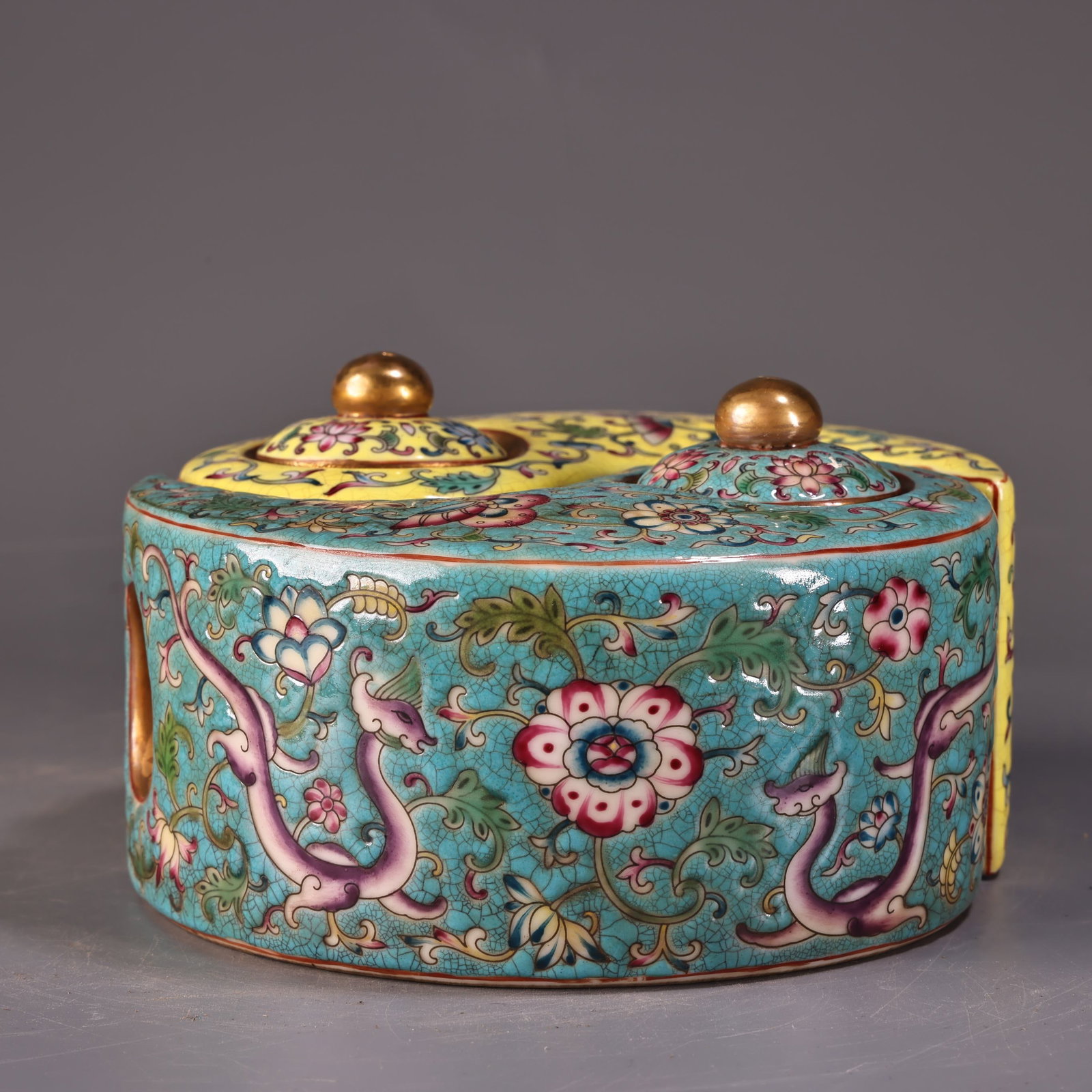 Old Gilt Gold Famille Rose Bagua Porcelain Pot - 4