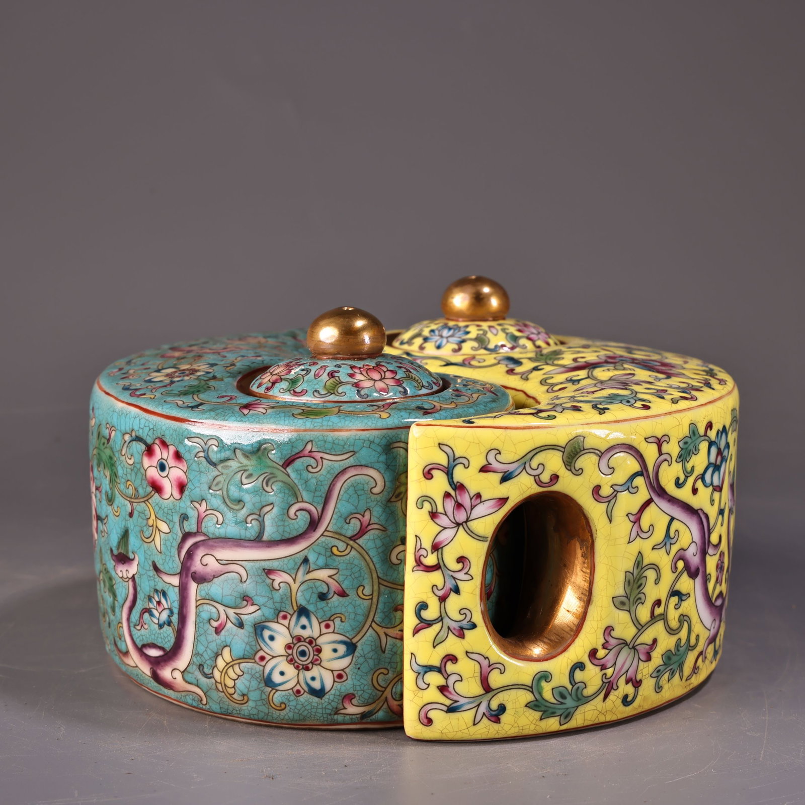 Old Gilt Gold Famille Rose Bagua Porcelain Pot - 5