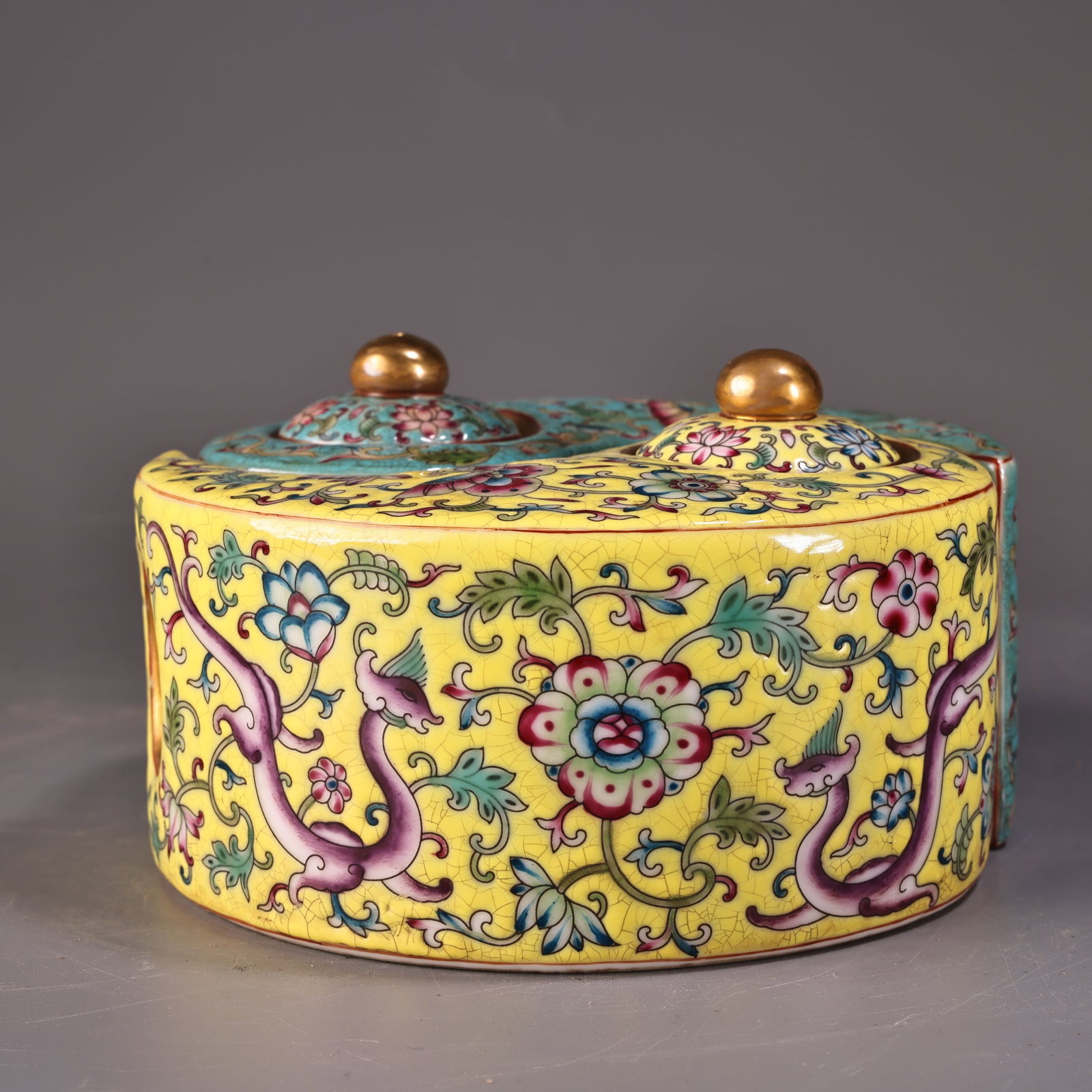 Old Gilt Gold Famille Rose Bagua Porcelain Pot - 6