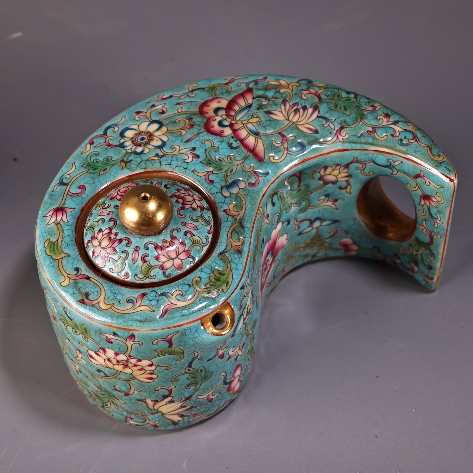 Old Gilt Gold Famille Rose Bagua Porcelain Pot - 8