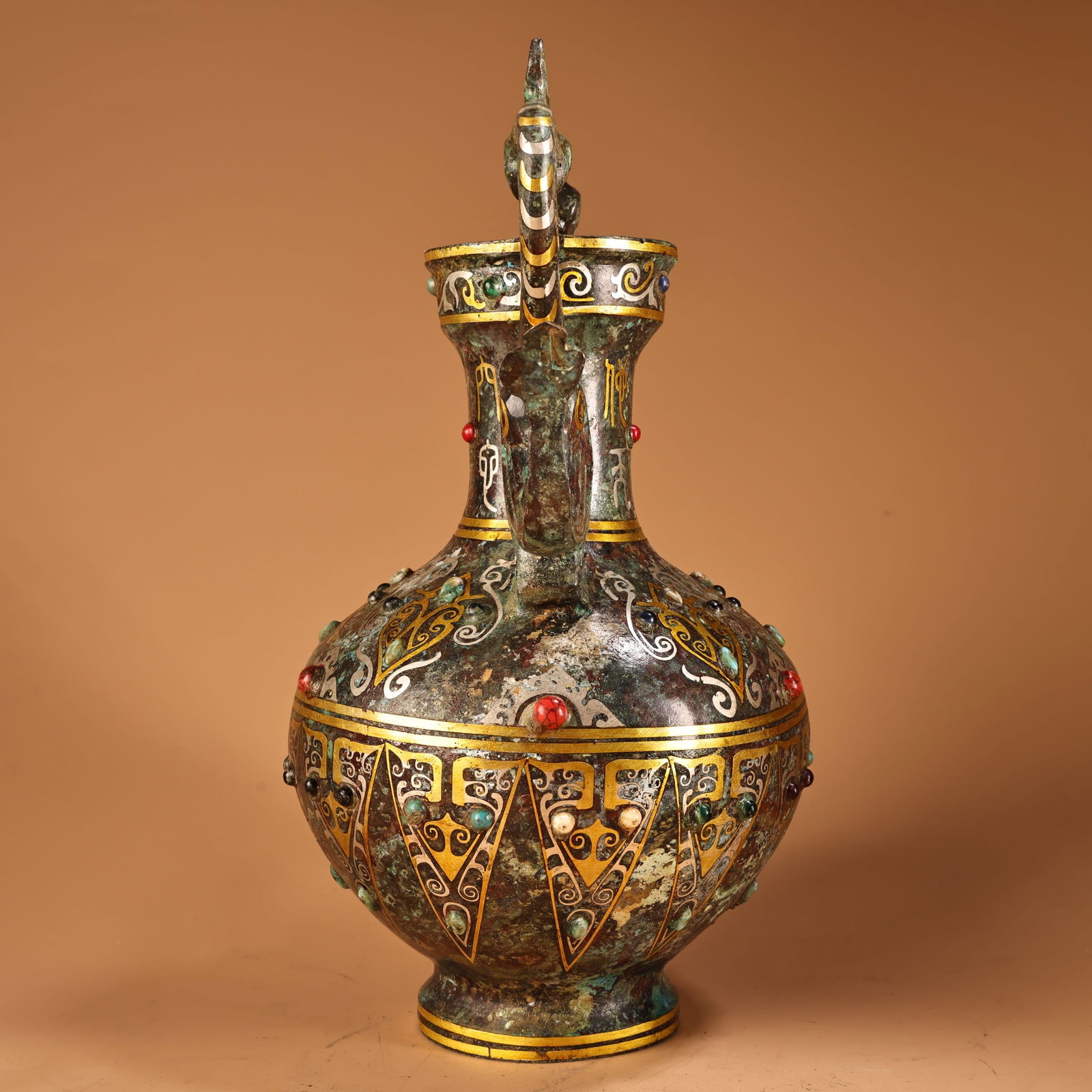 Old Gilt Gold Bronze Double Ear Vase - 10