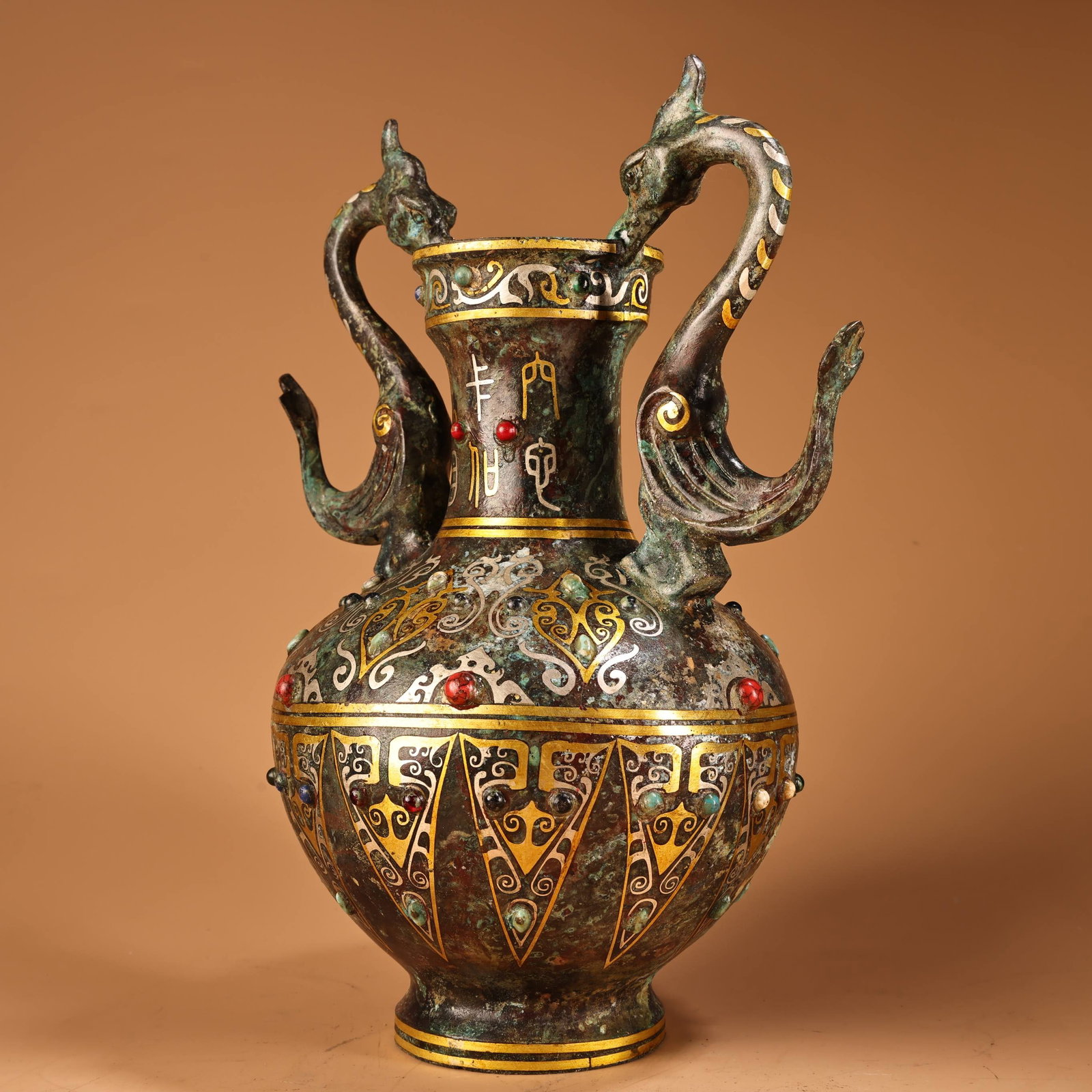 Old Gilt Gold Bronze Double Ear Vase - 2