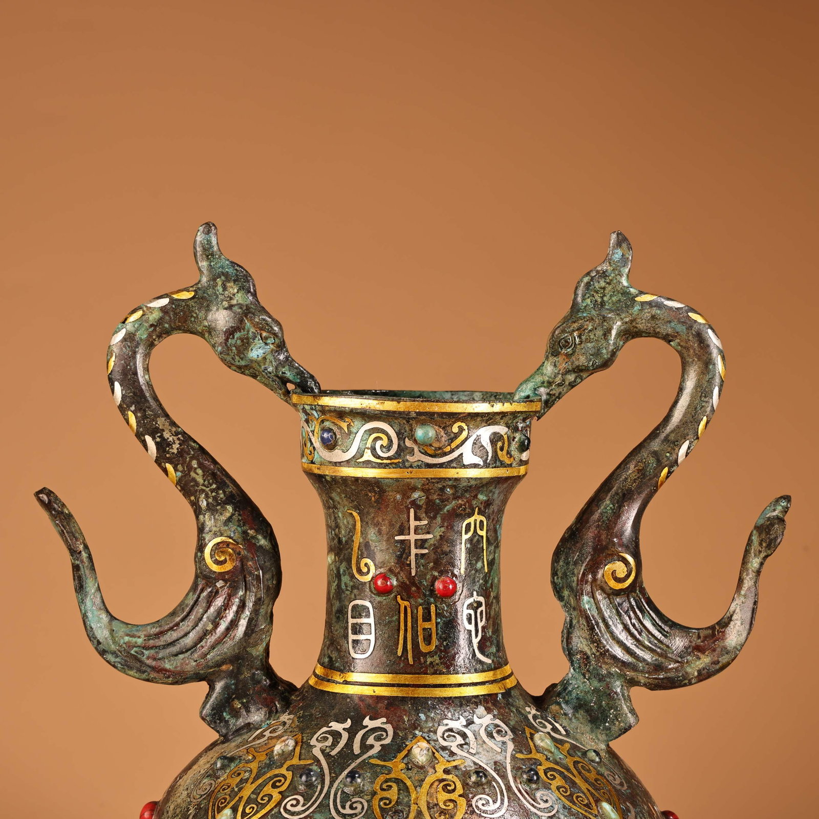 Old Gilt Gold Bronze Double Ear Vase - 3
