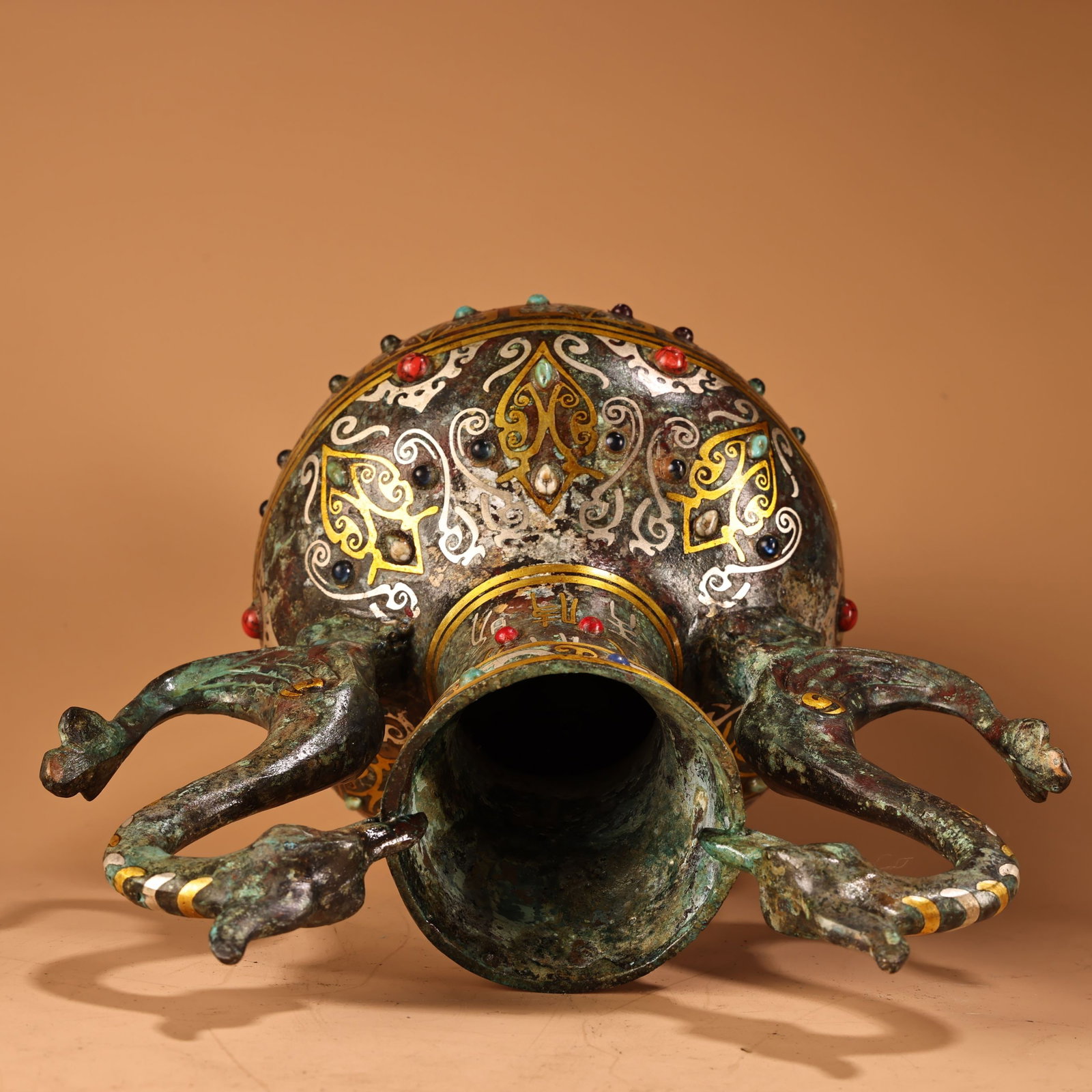 Old Gilt Gold Bronze Double Ear Vase - 8