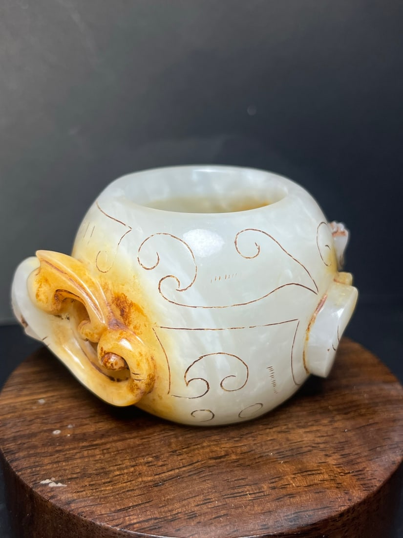 Old Hetian Jade Chi Dragon Brush Washer - 4