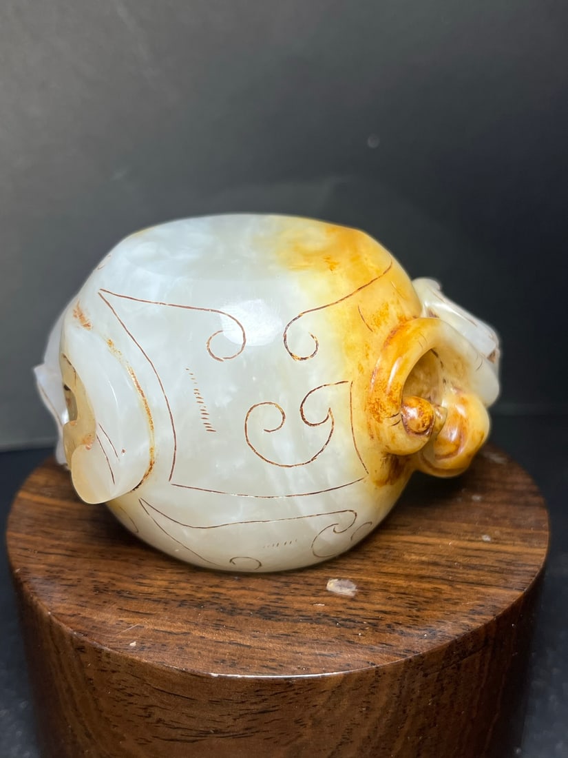 Old Hetian Jade Chi Dragon Brush Washer - 6