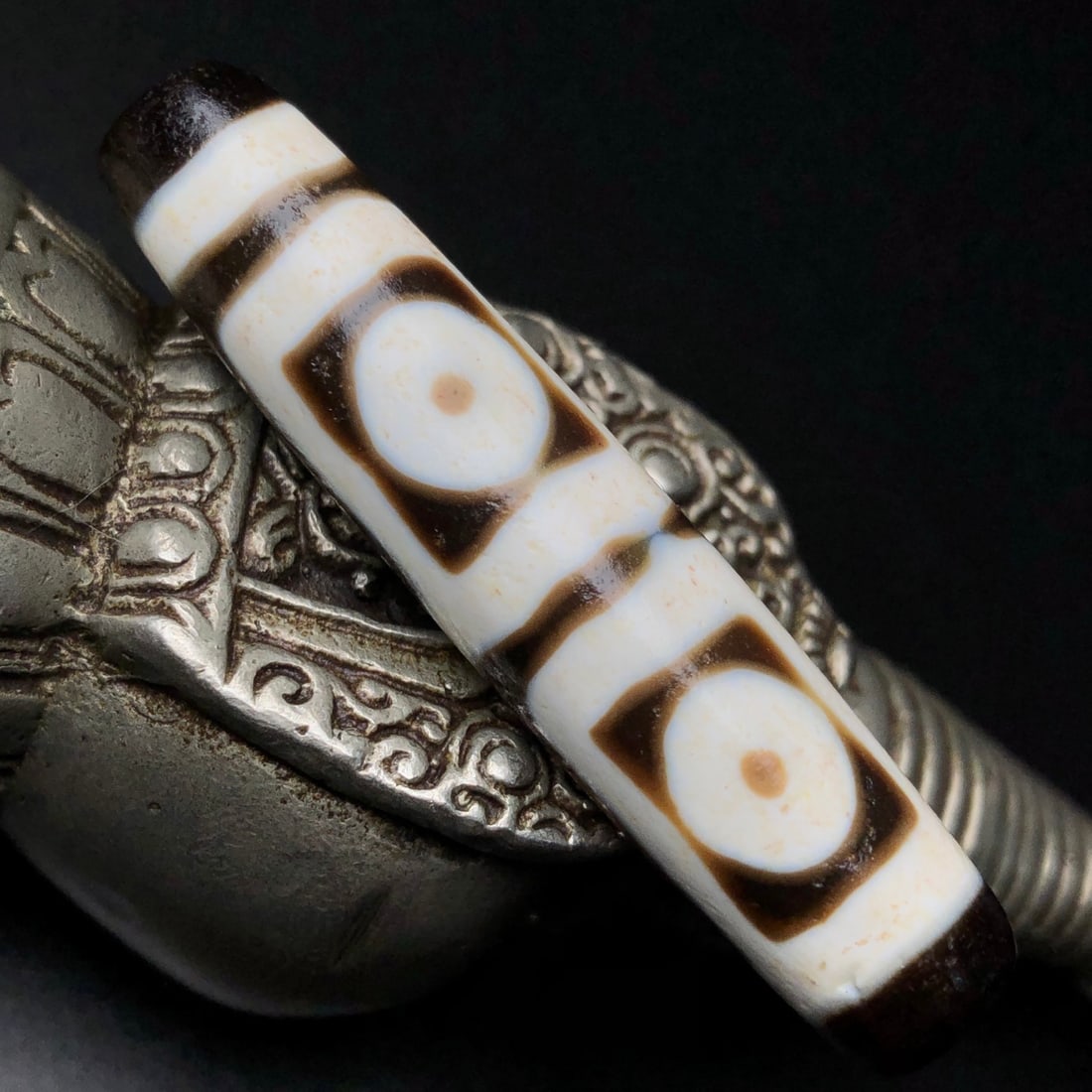 Old Four Eyes DZI Agate Pendant - 2