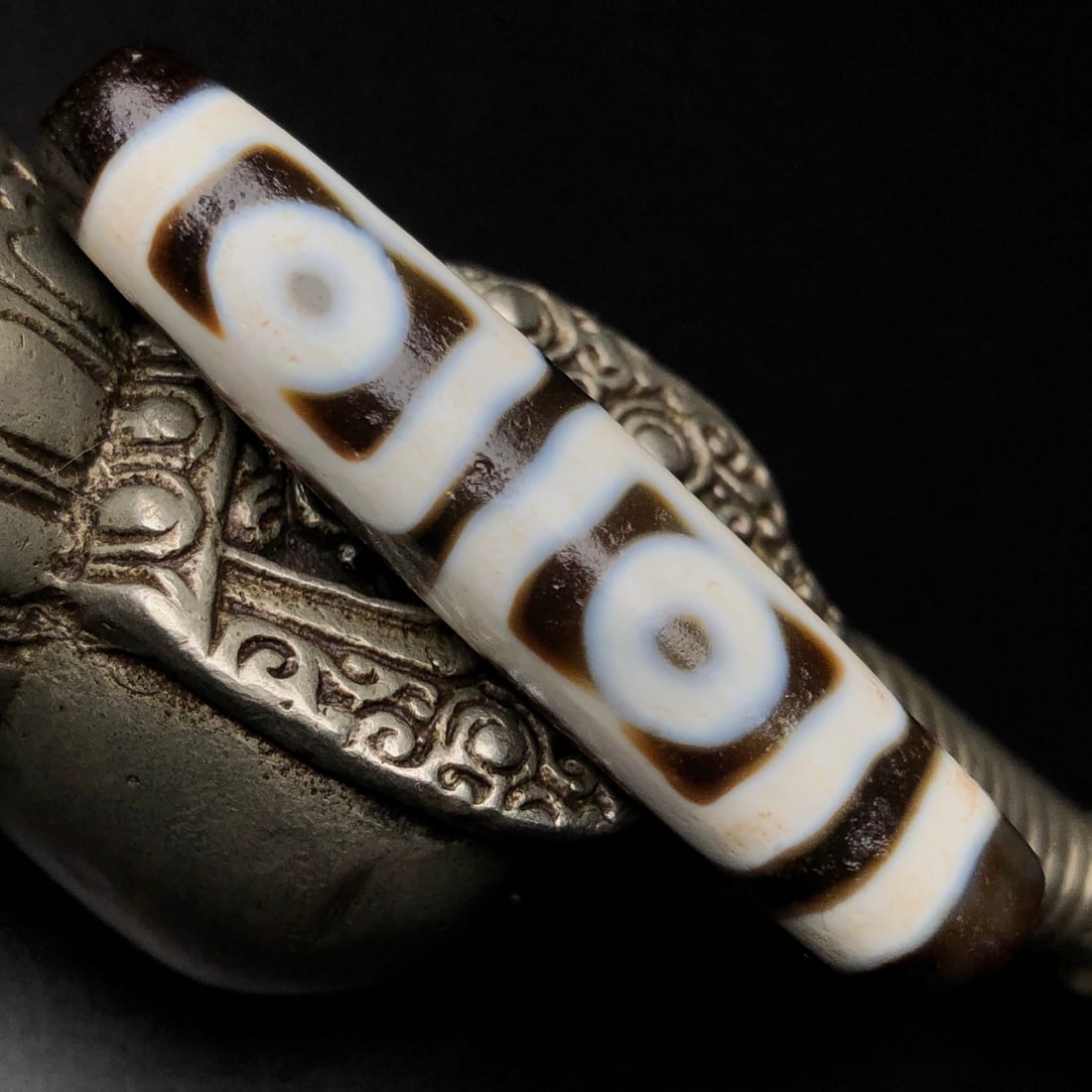 Old Four Eyes DZI Agate Pendant - 3