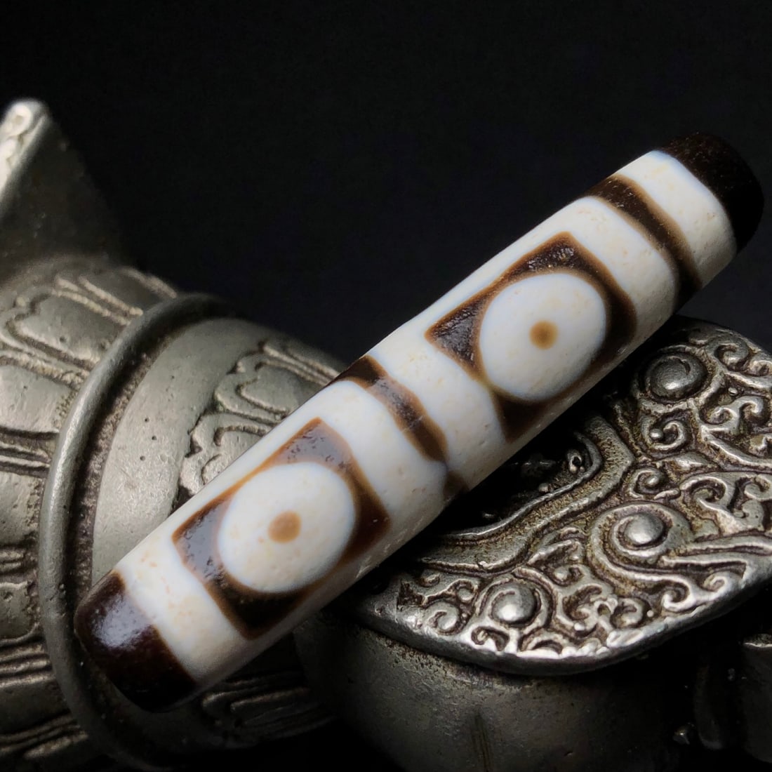 Old Four Eyes DZI Agate Pendant - 6
