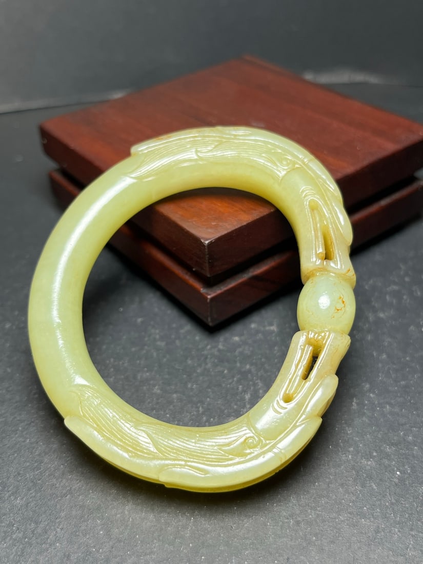 Old Hetian Jade Dragon Bracelet Bangle 57mm I.D. - 2