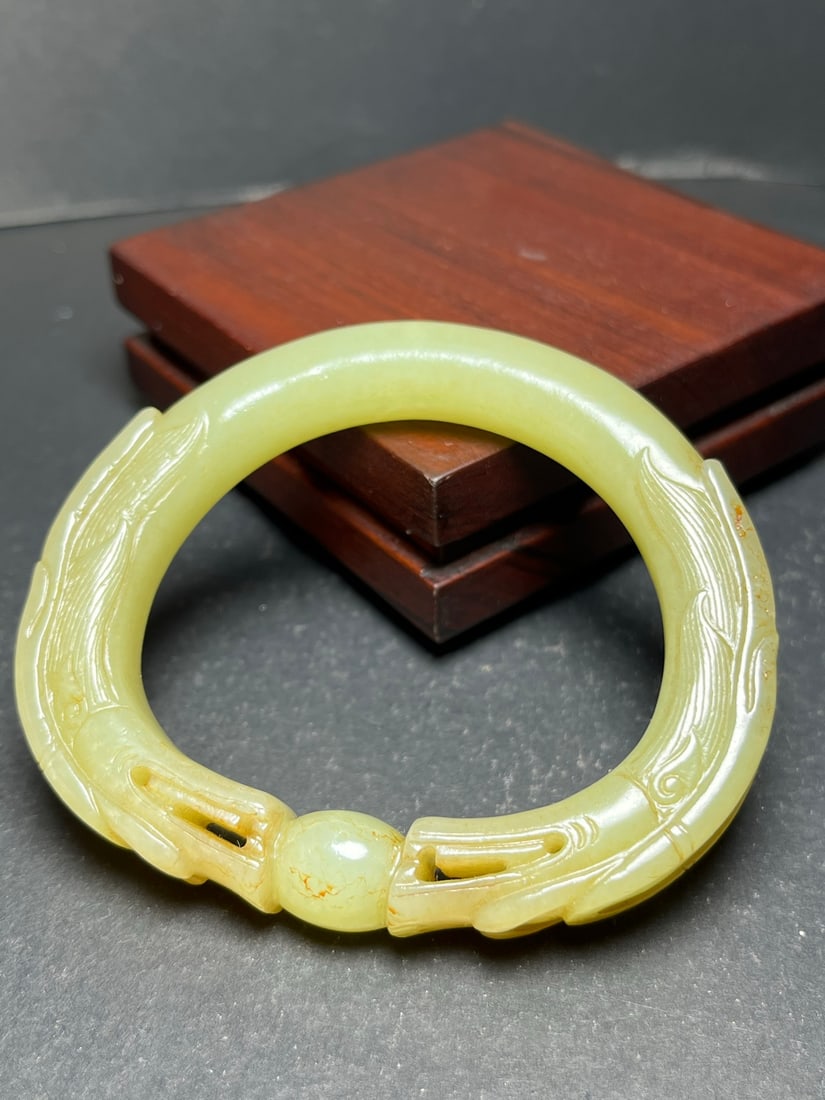 Old Hetian Jade Dragon Bracelet Bangle 57mm I.D. - 3