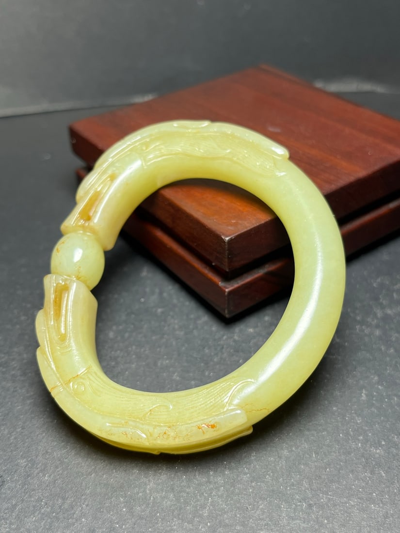 Old Hetian Jade Dragon Bracelet Bangle 57mm I.D. - 4