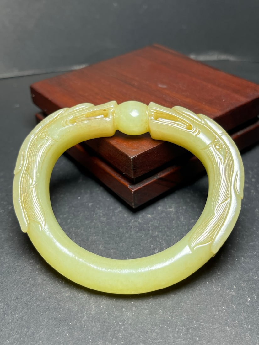Old Hetian Jade Dragon Bracelet Bangle 57mm I.D. - 5