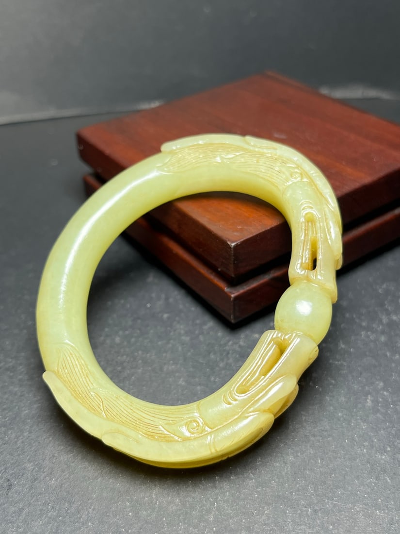 Old Hetian Jade Dragon Bracelet Bangle 57mm I.D. - 6