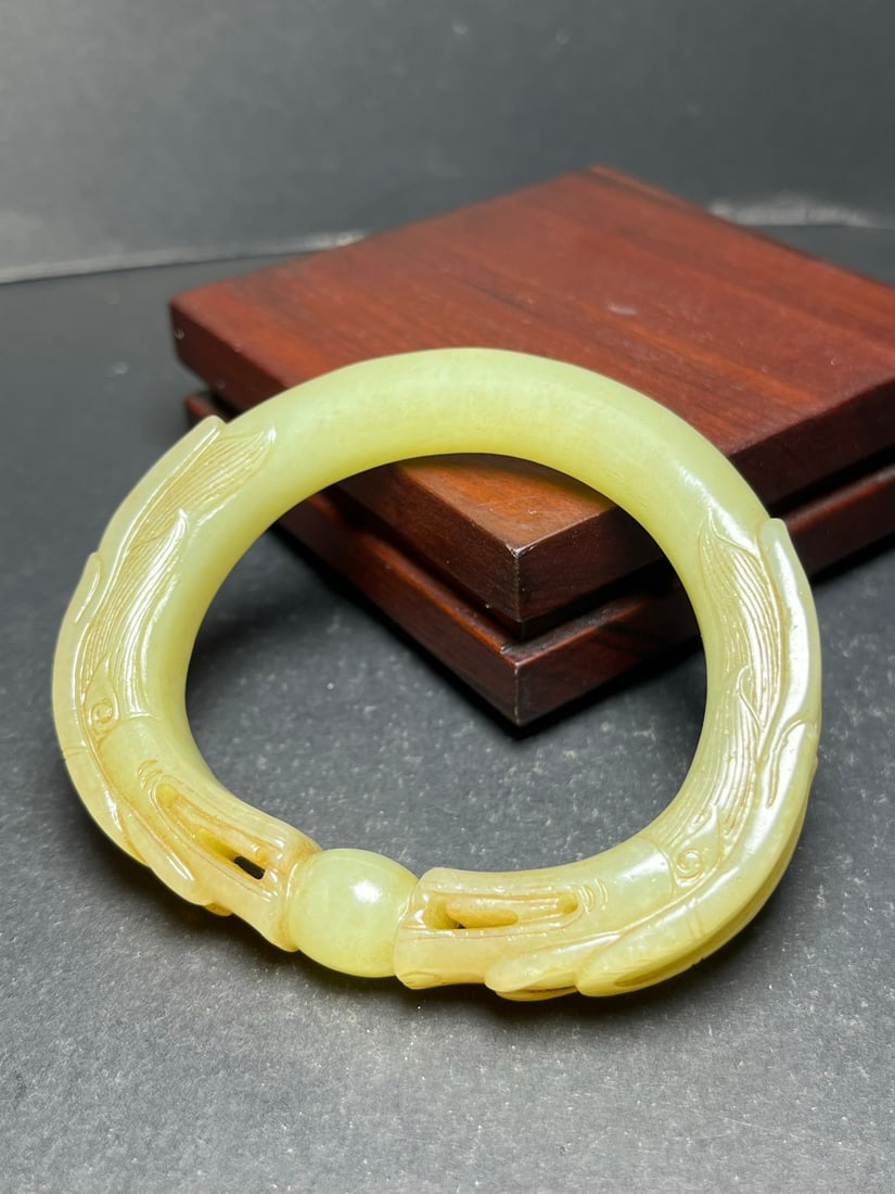 Old Hetian Jade Dragon Bracelet Bangle 57mm I.D. - 7